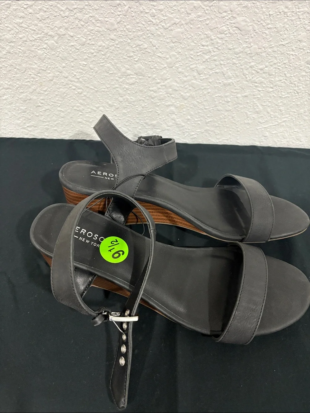 AEROSOLES Black Low Wedge Sandals